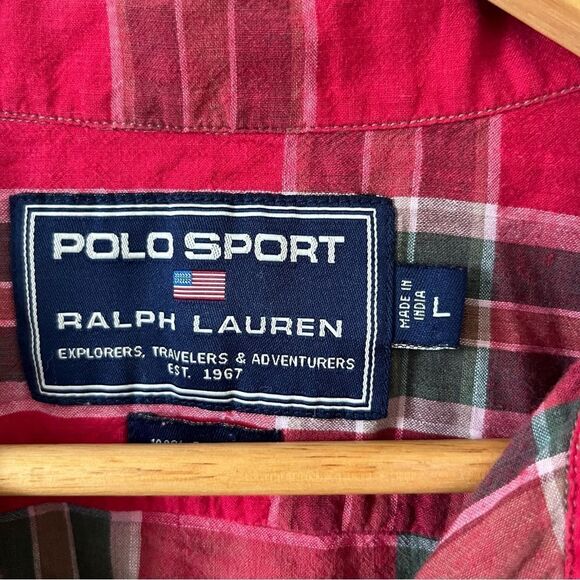 Ralph Lauren Polo Sport Red Plaid Short Sleeve Cotton Dress Shirt - Picture 6 of 7